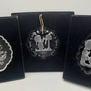 Precious Moments Crystal Ornaments 1990,92,93 Lot Of 3 Enesco Collection Lead